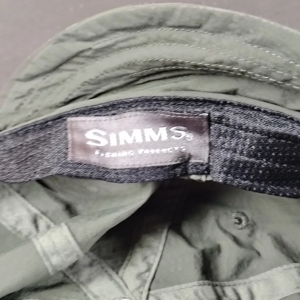 Simms Fishing Hat Green Nylon Long Bill Ear Flap Gorpcore Cap